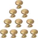 10 Pack Solid Drawer Knob Warm Gold Kitchen Cabinet Knob Champagne Bronze, Euro Style Dresser Knob Antique Brass Furniture Hardware,Diameter:1-1/5 "
