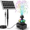 Jutai Solar Fountain Kit Colorful Lights,3.5W Glass Panel Solar Water Pump with 2000mAH Battery, Sucker & Stake for Bird Bath, Garden, Outdoor, Water Feature-16.4ft Power Cord,7 Nozzles