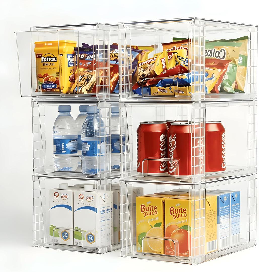 6 Pack Stackable Acrylic Storage Drawers Clear Plastic Organizer Bins, Easy to Assemble, Suitable for Bathroom, Undersink, Kitchen, Pantry, Makeup, Medicine Organization