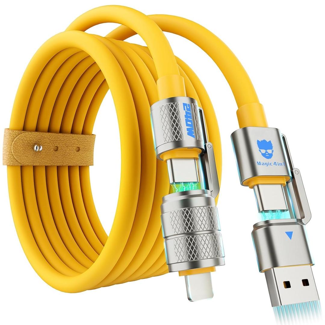 4-in-1 Multi USB C Charging Cable Cord Fast Charge 240W, USB A/C to USB C/L, Chubby Cable C Compatible with iPhone iPad Samsung MacBook Tablets All Devices, Camping & Travel Essentials (1Pack, 5FT)