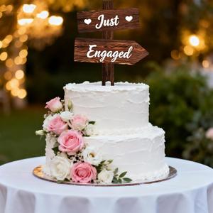Just Engaged Cake Topper, Rustic Wood Engagement Party Sign for Couples, Proposal Celebration Decor, Bridal Shower Cake Decorations for Wedding