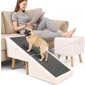 Dog Ramp & Stairs for Small Dogs, 2-in-1 Pet Ramp & Ottoman, 16" H