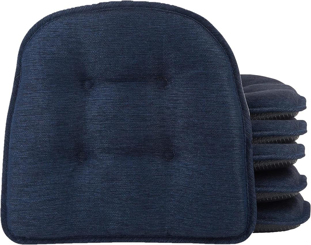Non-Slip Chair Cushions, Assembled in USA, U-Shaped Skid-Proof Seat Pads for Dining Room, Kitchen, Office, 15"x16"  Solid Indigo Blue, 6 Pack