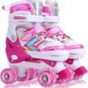 Roller Skates for Kids Girls Toddlers Beginners, 4 Size Adjustable Light Up Wheels Roller Skates for Girls Youth, Medium