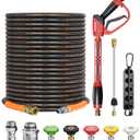 CADEGUO Pressure Washer Gun and Hose Kit, 4800PSI Flexible & Kink-Resistant - Steel Braided & Durable High Power Washer Hose 25 FT with 3/8" Swivel Quick Connector and M22 14mm Adapters & 5 Nozzles