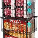 iSPECLE Freezer Organizer Bins, 2 Pack Fits 12" Pizza Adjustable for 5 to 7 Cu.Ft Chest Freezer, Stackable Wire Baskets with Handles, Heavy Duty Storage for Bulk Meat & Frozen Food, Black