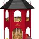Kingsyard Metal Bird Feeder for Outdoor Hanging, Wild Bird Feeders with Circular Perch, Easy to Clean & Refill, 4 lbs Large Seed Capacity, Red