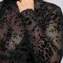 WDIRARA Women's Plus Size Floral Jacquard See Through Mesh Top Lace Mock Neck Long Sleeve Shirts (Black, XXXL)