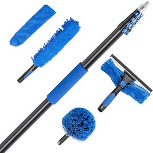 Vaughan 5 Piece Home Cleaning Kit with 24 Foot Telescoping Extension Pole, Window Squeegee and Washer, High Ceiling Fan Duster, Cobweb Duster 050231ECE