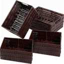 Plastic Wicker Basket Set of 4, Handmade Storage Basket for Organizing with Handles, Storage Bins for Home Kitchen Countertop, Shelf Organizer, Waterproof, Coffee
