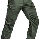 CQR Men's Utility Flex Cargo Pants, Classic-Fit Casual Stretch Work Pants, Water Resistant Lightweight Tactical Hiking Pants (Green)