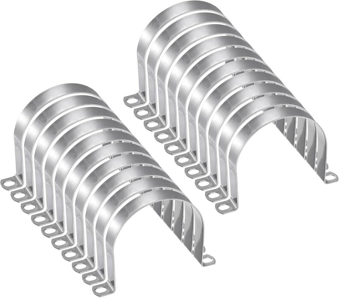HARFINGTON 20pcs 4 Inch 102mm Conduit Clamps, M102 U Tube Pipe Clamp, Stainless Steel Rigid Pipe Strap, U Shaped Bracket with Two Hole for Pipe Tube Hose Wire Cord,Thick