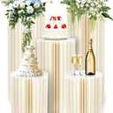 5 Pcs Foldable White Cylinder Stands for Party, 31.5", 23.6", 15.7" Height Portable Cake Pedestal Stand with Clear Acrylic Plate, Cake Cylinder Stand for Wedding Banquet Decor