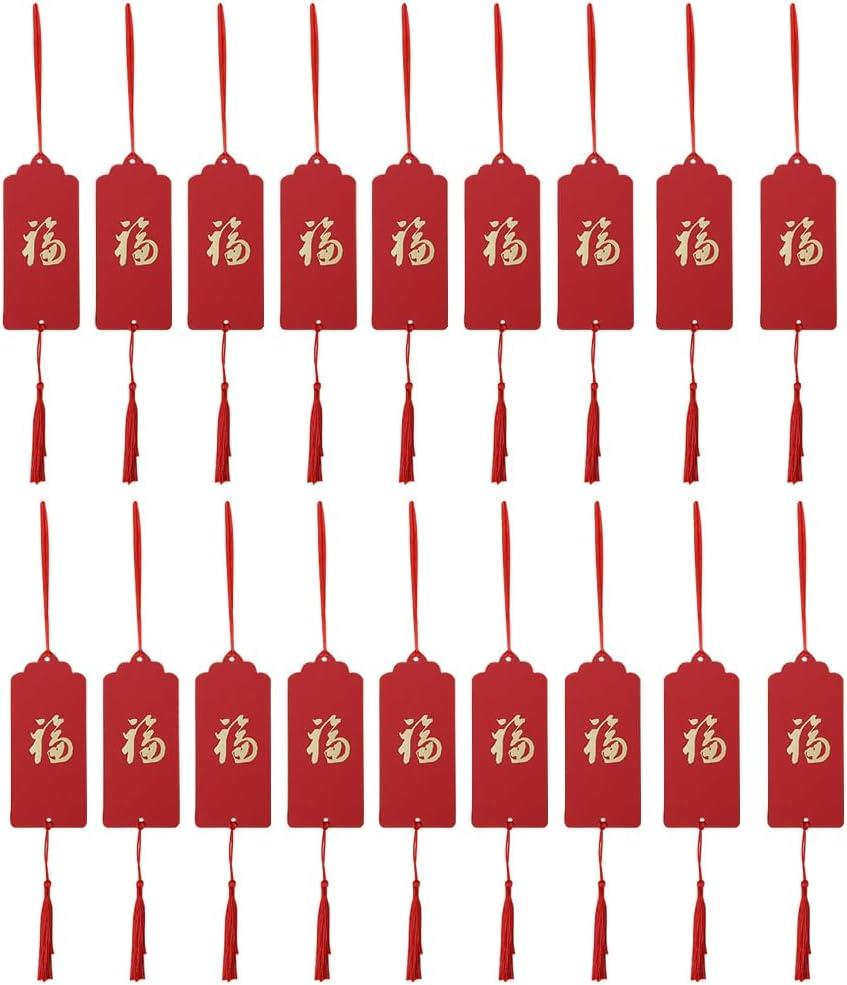 30pcs Red New Year Decorations Holiday Tree Hanging Ornaments Red Chinese New Year Tags Lucky Fu Characters Blessing Cards New Year Hanging Cards for Party Home Trees Decor