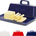 Gute Butter Dish with Lid for Countertop, Covered Ceramic Butter Dish, Butter Tray Storage for 1 Stick of Butter, Butter Keeper Container with Handle for Kitchen, Navy Blue