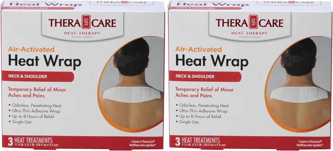 Thera|Care Air-Activated Heat Wrap | Neck, Wrist, Shoulder | 3-Treatments |Deep, Penetrating Pain Relief (Pack of 2)