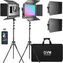 GVM 1300D RGB Video Light with Softbox, 65W LED Video Lighting Kit, 25000lux/0.5m, 360° Full Color Photography Lighting Kit, 2 Packs Led Panel Light for YouTube, Web Conference, Streaming