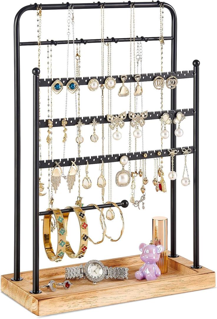 Earring Holder Organizer, Jewelry Organizer and Storage, Jewelry Holder Stand for Necklace Earring Keychains Bracelet Studs, Rings Display, Christmas Gifts - (Carbonized Brown)