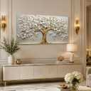 Large Tree of Life Canvas Wall Art,Gold Flower Painting Picture Wall Decor, Elegant Trees Poster Print Artwork for Living Room Bedroom Office Home Decoration 16 x32 inches