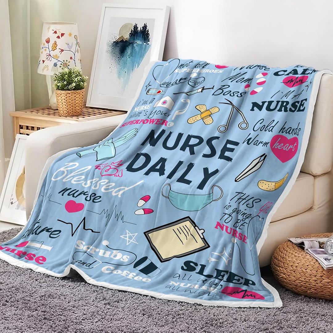 DYNH Nurse Nursing Student Gifts Blanket for Women Men, Nurse Appreciation Gifts for LPN New/School/Future/RN Nurses Practitioner Week Day,Blue,50x60