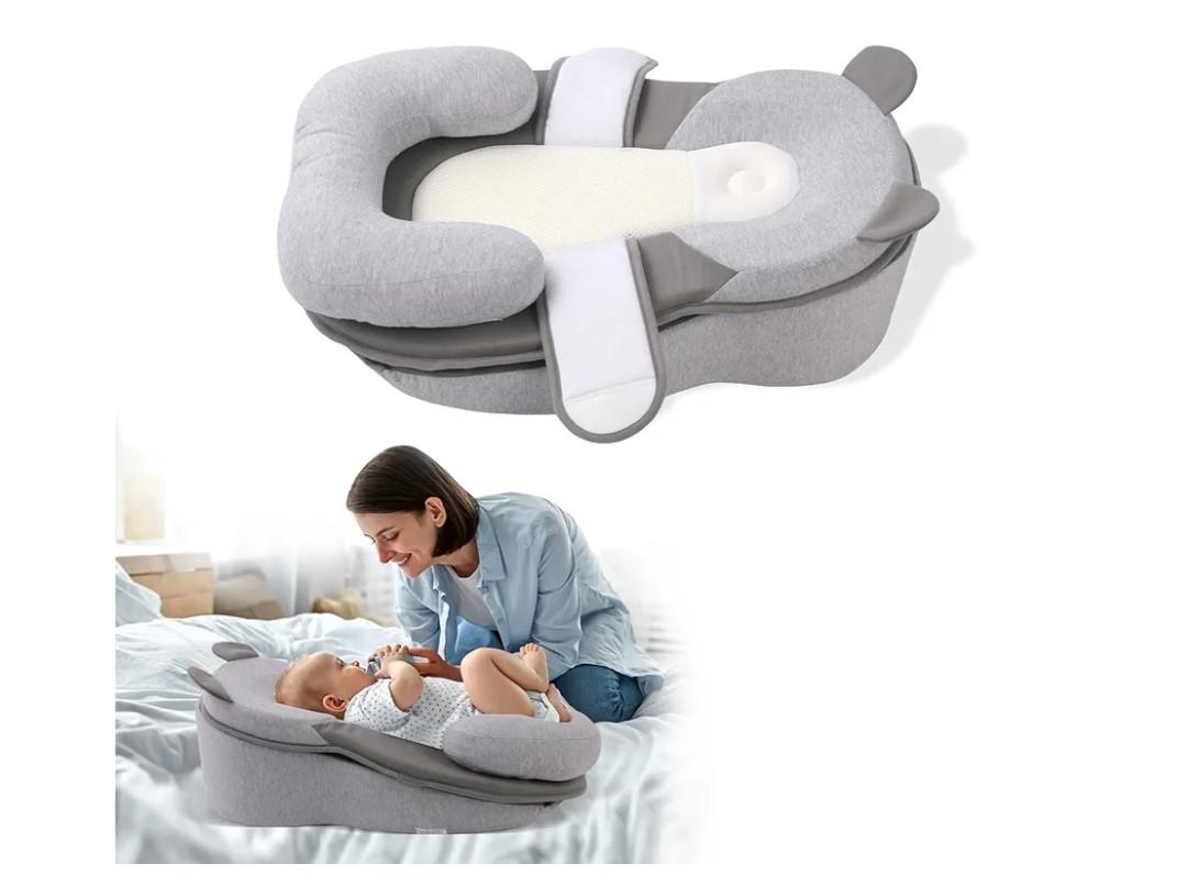 Baby Feeding Pillow, Anti Overflow Feeding Pillow for Reducing Spit-Up, Safety Nursing Pillow, Baby Lounger Reflux Wedge Breastfeeding, Removable top and Bottom, Gray 
