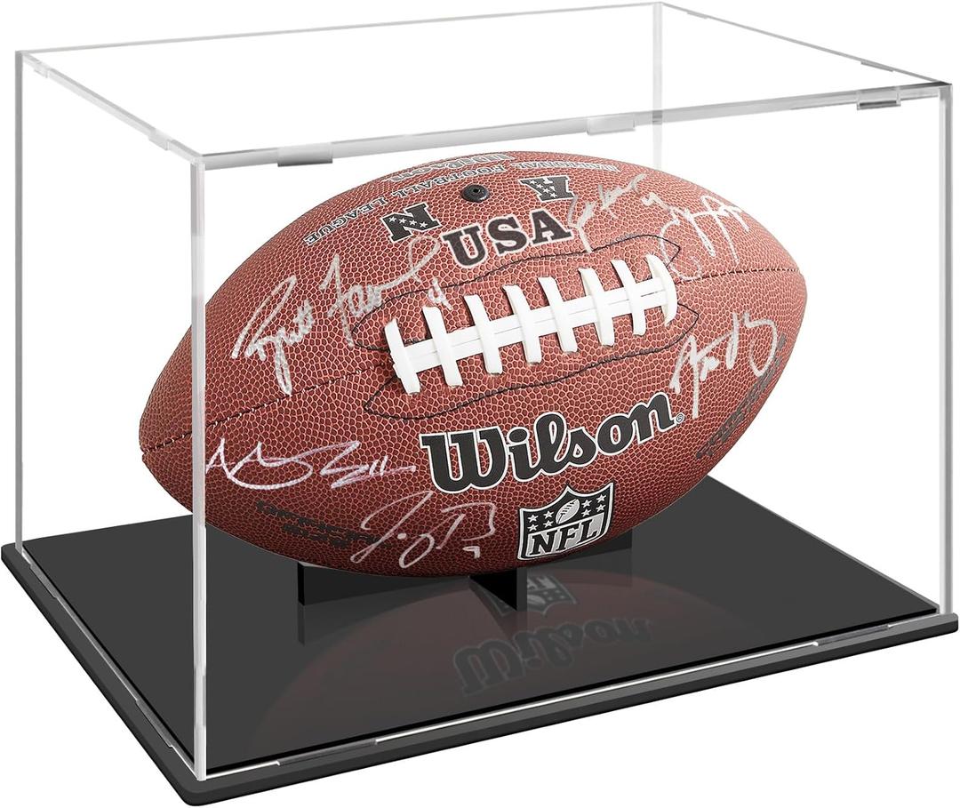 Football Display Case, Clear Acrylic Football Display Cases, Dust and UV Protection Acrylic Display Box with Removable Football Stand for Signed Football Sports Collectibles Memorabilia Display