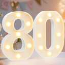 Pooqla Decorative LED Light Up Number Letters, White Plastic Marquee Number Lights Sign for 80th Birthday Party Wedding Decor, Battery Operated (80)