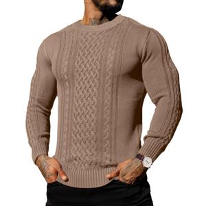 Askdeer Men's Pullover Sweater Fisherman Cable Chunky Knit Crewneck Sweater Winter Casual Knitted Sweaters with Ribbing Edge Khaki, M