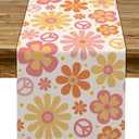 Groovy Table Runner Hippie Daisy Flower Peace Love Birthday Party Retro Kitchen Dinning Home Decoration (13" x 120")