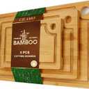 Bamboo Cutting Board [Set of 3], Wooden Cutting Boards for Kitchen, Wood Cutting Boards with Deep Juice Groove & Side Handles,Charcuterie Board for Meat, Ideal for Meal Prep and Chopping