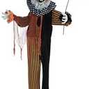 Haunted Hill Farm Scary Animatronic Talking Clown with Touch Activated Lights and Sounds, Indoor or Covered Outdoor Halloween Decorations for Home or Haunted House, Battery Operated Halloween Props
