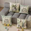 Bunny Eggs Cross Flowers Rabbit Easter Pillow Covers Throw Pillow Cases Set of 4 Decorations for Farmhouse Home Sofa Couch Cushion Cover Party Holiday Decor 16x16 Inch