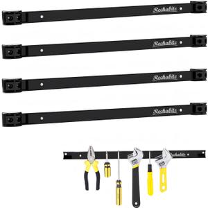 4 Pieces 18" Magnetic Tool Holder Strip, Black Magnet Bar, Metal Tool Organizer Rack for Garage Organization, Easy To Install in Workshop, Mounting Screws Included
