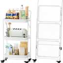 JAQ Foldable Rolling Cart, 3-Tier No Assembly Metal Utility Cart with Handle, Heavy Duty Folding Storage Trolley Organizer on Wheels for Kitchen, Office, Craft Art, Baby Diaper, Snacks, Books, White