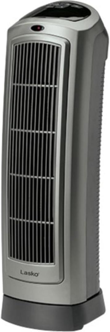 Lasko Portable Oscillating Ceramic Space Heater Tower with Digital Display, Remote Control, 2 Heat Settings and 8 Hour Timer, Gray