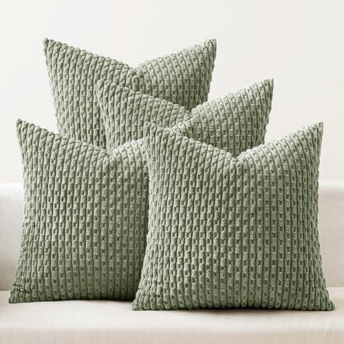 MIULEE Throw Pillow Covers Soft Couch Decorative Set of 4 Boho Striped Cushion Covers Corduroy Pillowcases Farmhouse Home Decor for Couch Bed Sofa Living Room 18x18 Inch Sage Green MIULEE Throw Pillow Covers Soft Couch Decorative Set of 4 Boho Striped Cushion Covers Corduroy Pillowcases Farmhouse Home Decor for Couch Bed Sofa Living Room 18x18 Inch Sage Green