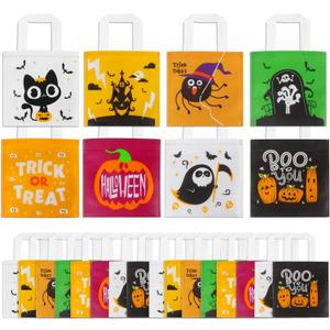 CCINEE 48pcs Halloween Non-Woven Bags, 8 Designs Trick or Treat Tote Reusable Gift Bags with Handles for Kids Halloween Candy Goodie Bags Party Favors and Supplies Snacks Bags