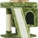 YANDLVY Small Cat Tower for Cats, Cute Cat Tree for Indoor Cats, Kittens Condo with Scratching Post and Board, Cat Cave, Modern Cat Activity House with Plush Perch (Green)