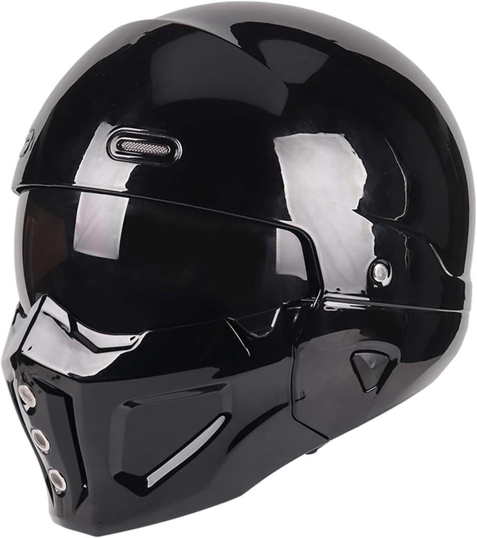 Open Face Full face Helmet Motorcycle Modular Helmets for Unisex-Adult Street Bike Cruiser Scooter DOT Approved (X-Large, Gloss Black), (8658X)