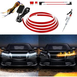 Exterior Car LED Hood Light Strip,Dual Color Dynamic Scan Start Up Hoodbeam Kit,Led Daytime Running Lights White&Amber Switchback Sequential Turn Signal Lights for Cars, Trucks,SUV(59inch/1set)
