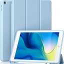 Akkerds Case Compatible with iPad 10.2 Inch 2021/ 2020/ 2019, for iPad 9th/ 8th/ 7th Generation Case with Pencil Holder, Protective with Soft TPU Back, Auto Sleep/ Wake Cover, Sky Blue