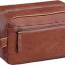 Travel Toiletry Bag for Men and Women, Travel Shaving Dopp Kit Water-resistant Bathroom Toiletries Organizer PU Leather Cosmetic Bags (Brown)