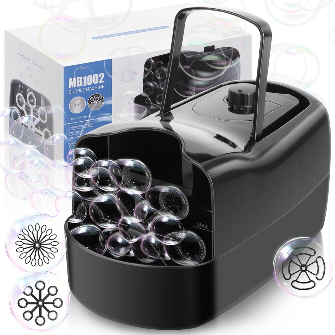 Automatic Bubble Machine for Kids - 3 Size Bubbles, 2 Speeds, Outdoor Toys for Toddlers 1-3, Toys for 1 3 4 5 6 7 8 Years Old Boys Girls, Gift for Party Wedding Birthday Outside (All Black)