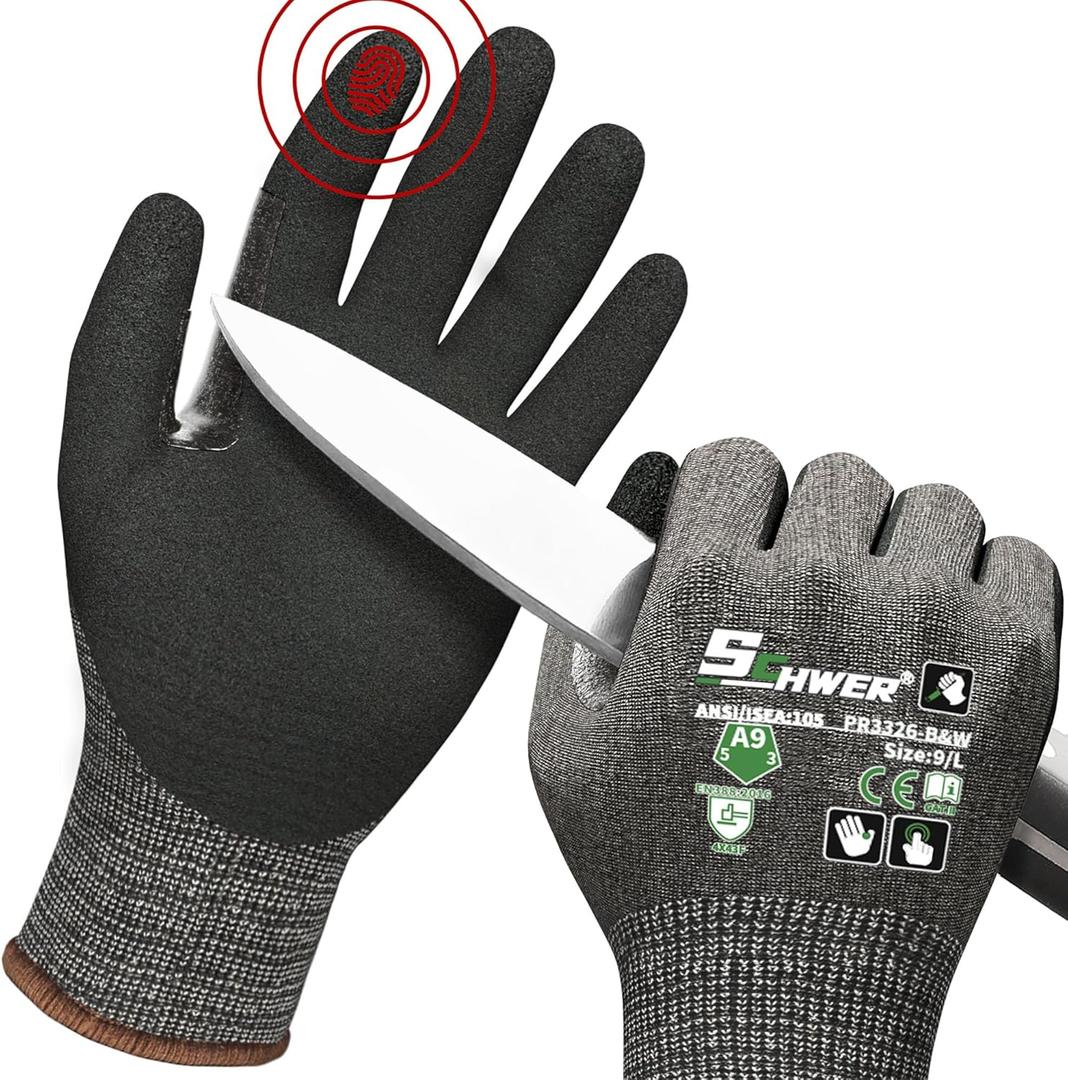 Schwer ProGuard High Level Cut Resistant Work Gloves for Extreme Protection, Cut Gloves with Reinforced Thumb, Non Slip, Breathable, Durable, Touch-screen, Black 1 Pair