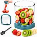 2 x CUNSENR Strawberry Slicer, Fruit Slicer Cup with Stainless Steel Blades, Detachable Strawberry Cutter & Fruit Cutter for Strawberries, Banana, Egg, Cucumber, Mushroom, Quick Meal Prep - Blue