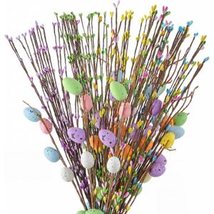 Juinte 26 Pcs Artificial Easter Spray Vine with Pastel Eggs and Berries Floral Stems Decorations Easter Egg Twig Branches Picks for Floral Arrangement Centerpieces Craft Wreath Making Home Decor