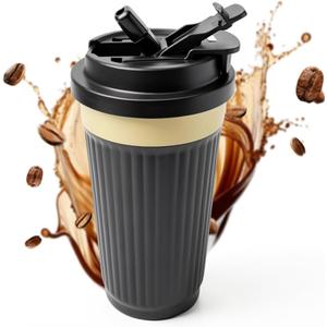 SPLMIFA Vacuum-Insulated Stainless Steel Travel Coffee Mug, Leak-Proof Reusable Coffee Cup with Lid-Keeps Drinks Hot & Cold for Hours, Durable Double Wall Tumbler for Men & Women (5th-Black, 18OZ)
