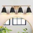 Black and Gold Vanity Light, 4-Light Farmhouse Bathroom Vanity Light Over Mirror with Metal Shade, 30 Inch Modern Bathroom Wall Sconce for Large Bathroom, Bedroom