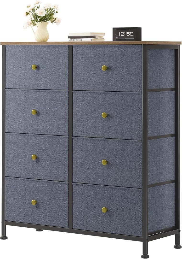 Sweetcrispy 8 Drawer Dresser for Bedroom, Organizer Storage Drawers, Blue, 31.5"D x 11.8"W x 36.4"H