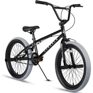 Freestyle BMX Bike, 18 20 Inch Kids Bicycle for 5-13 Years Old Kids and Beginner Level Rider, Multiple Colors (Black with Grey Tires)